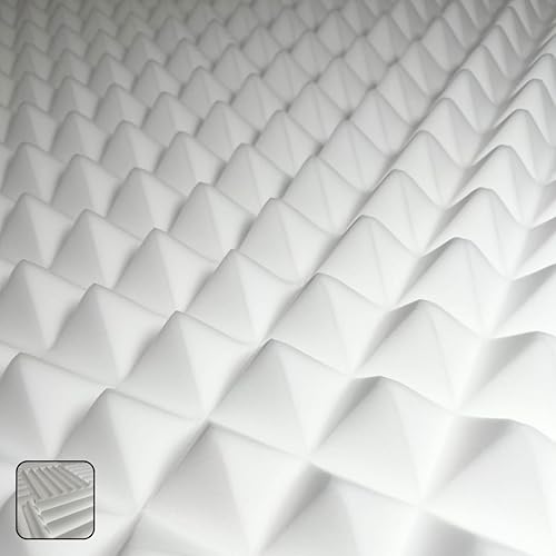 Paneles de espuma acústica blanca para amortiguación y absorción de sonido, 2.5 pulgadas de grosor, azulejos de 12 x 12 pulgadas, paquete de 2