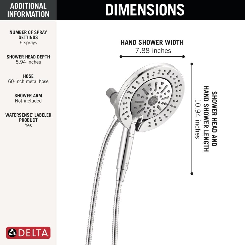 Y♡ Delta 6-Setting In2ition 2-in-1 Dual Shower Head with Handheld