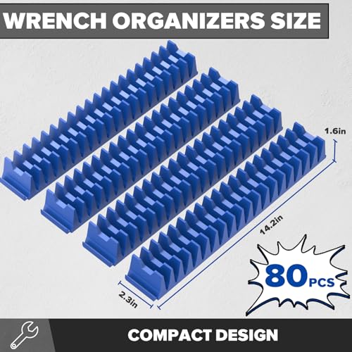 80PCS Modular Wrench Organizer Wrench Holder - Wrench Tool Organizers for Tool Drawer Storage, Wrench Storage Set with Metric & SAE Label, Wrench Rack Tool Gift for Professional Mechanics Men, Blue