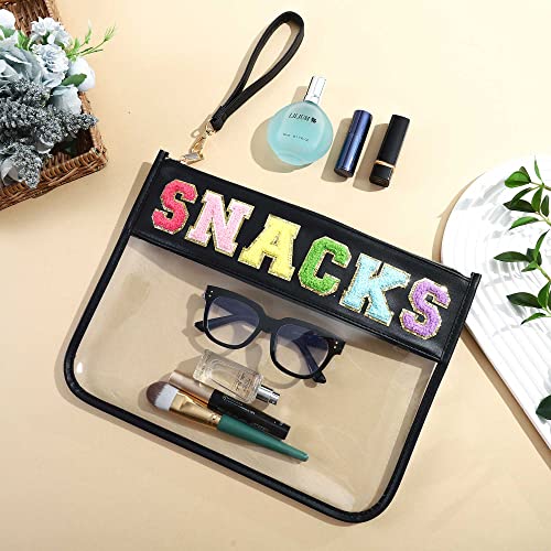 Image of Chenille Letter Clear Bag Purse Multi-purpose Transparent Waterproof Snacks Makeup Tote Bag with Wrist Strap