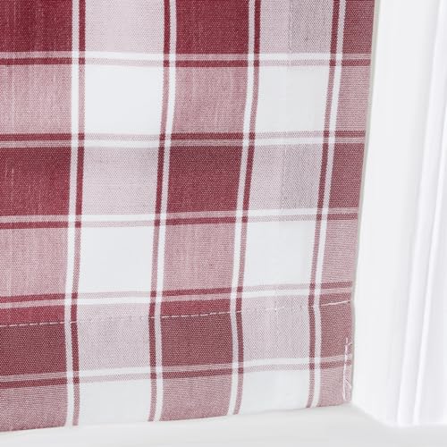 Image of TWOPAGES No Drill Cordless Buffalo Check Roman Shades Roman Blinds for Kitchen Windows, Customized Room Darkening Country Plaid Blinds Farmhouse Shades, Red Bordered Plaid, 1 Piece