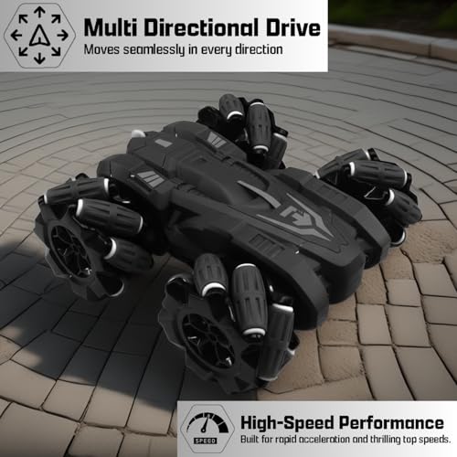 Image of Remote Control Drift Stunt Car 4WD | 360 Rotating | Dual Sided Climbing | High-Speed Tumbling | Rechargeable Stunt Car | C-Type Charging | Remote Control Car for Kids | Made in India. (Black)