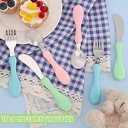 Raihomkit Toddler Silverware Set Toddler Utensils,6 Pcs Metal Kids Forks And Spoons,Toddler Fork Spoon Knife Set,Children Flatware Baby Cutlery Set,Bpa Free,Dishwasher Safe (Pink+Blue+Green) #TOP6
