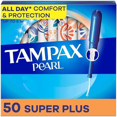 Tampax Pearl Tampons, with LeakGuard Braid, Super Plus Absorbency, Unscented, 50 Count