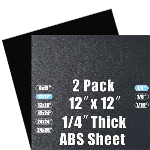 ABS Plastic Sheet 1/4 Inch Thick 12" x 12" (2-Pack),Two-Sided Heat Moldable Panel (Thermoplastic Textured Front &amp; Smooth Back), Black Thermoform Board Great for DIY Projects, Decor, Handcrafts