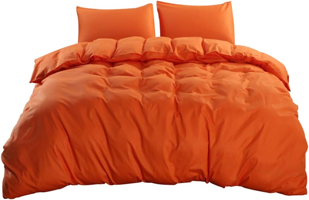 DREFEEL Egyptian Quality Vibrant Stone 100% Natural Cotton Orange Duvet Cover King Size 3 Pcs Set (1 Duvet Cover, 2 Pillowcase) - Soft Comforter Cover Quilt Case Hypoallergenic -Solid Bedding