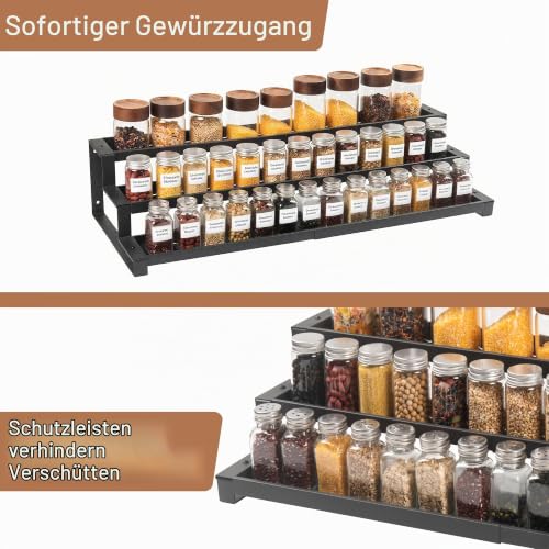 GOENDR Erweiterbares Gewürzregal (41–75 cm), 3-stöckiger Gewürz-Organizer für den Innenschrank, wandmontierbarer Gewürz-Organizer… – Ansicht 3