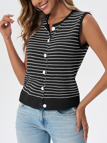 Saodimallsu Womens Cropped Sleeveless Sweater Vest Striped Knit Summer Tops Button Down Going Out Y2k Tank Top4