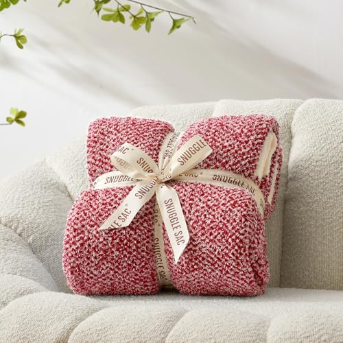 Image of Snuggle Sac Christmas Red Blanket Twin Size, Ultra Soft Warm Fuzzy Knit Blanket Throws Dupes for Couch,Sofa, Bed, Heather Red, 60x80 inches