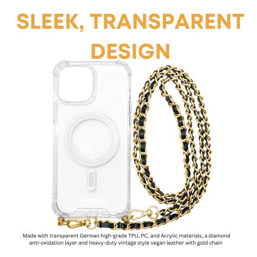 Aporia - Iphone 13 Pro Max - Magsafe Clear Case With Crossbody Chain | Built In Hook & Black & Gold Shoulder Strap | Compatible For Magsafe Wireless Charging + Luxury Design (Iphone 13 Pro Max) #TOP2
