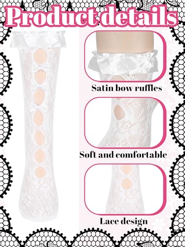 Image of Fourluoo Womens Lace Ankle Socks Classic Black and White Ruffle Frilly Socks Mesh Lace Sexy Trim Lolita Stockings for Women
