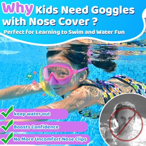 image for Vvinca Swim Goggles with Nose Cover, 2 Pack Wide View Diving Mask Anti