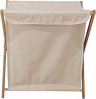 Vista 8 de Cesta de lavandería de madera de bambú con tapa plegable para ropa sucia, almacenamiento plegable para el hogar