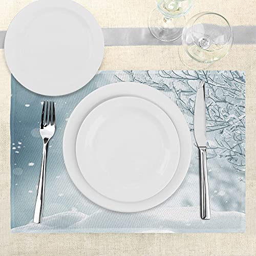 Ambesonne SER_44929 Winter Place Mats Set Of 4, Christmas Image Snow And Frosted Tree Snowflakes Winter Season Illustration thumb #1