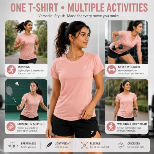 Image of sportywear Polyester Woman Sports T-Shirt Quick Dry Breathable Active Wear Tee |GYMING,Yoga