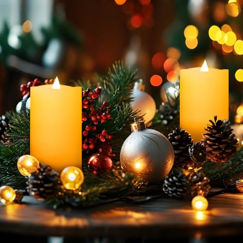 Image of 3 x 5 Flameless Candles Set of 2, 2AA Battery Life 600 Hours Battery Candles Flickering with Timer, 5 inch Flameless Candles with Remote for Indoor /Outdoor, Ivory