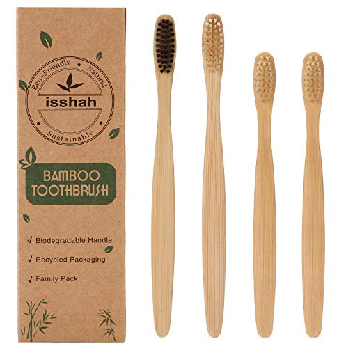 Biodegradable Eco-Friendly Bamboo Toothbrush/Bamboo Charcoal Toothbrush - Pack Of 4