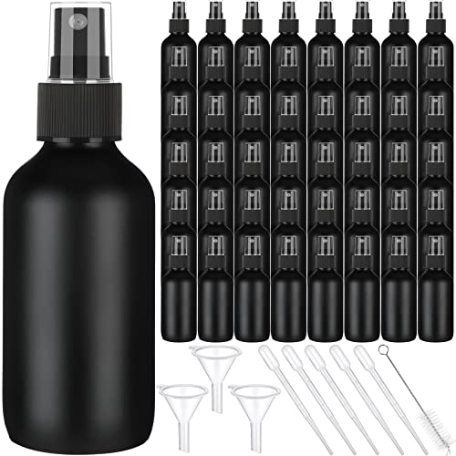 Nuogo 50 Pieces Mini Glass Spray Bottles Bulk 4 Oz Fine Mist Glass Bottles with Funnel Dropper and Cleaning Brush Refillable for Essential Oils, Perfumes and Aromatherapy(Black)