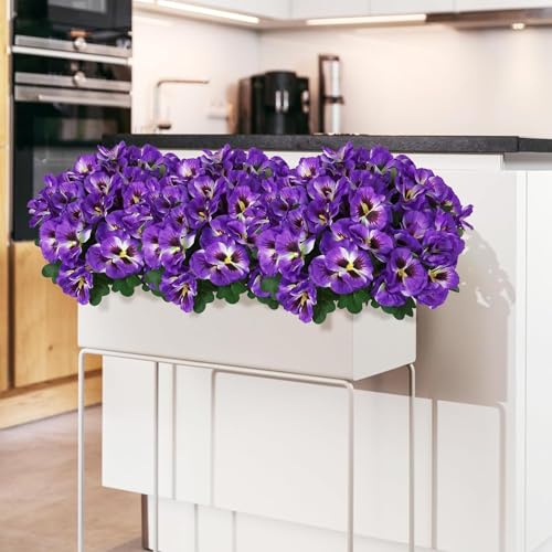 Artificial Pansies Flowers Outdoor 10 Bundles Artificial Flowers Bulk Faux Flowers UV Resistant Fake Silk Flowers for Front Porch Window Box Hanging Planter Decoration (Purple, 10P image 2