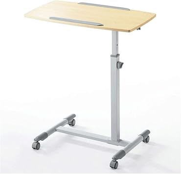 Overbed Table Overbed Table Adjustable Laptop Desk with Lockable Wheels Side Table Medium Density Fiberboard Lifting Overbed Bedside Lightweight