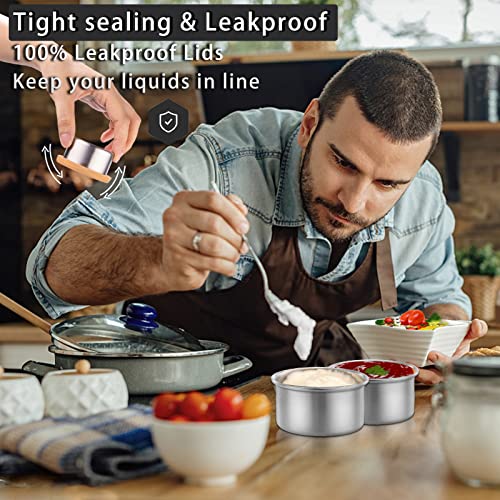 Leakproof Salad Dressing Containers To Go, 3 X 1.7Oz 304 Stainless Steel Condiment Containers With Lids, Reusable Small Food Storage Containers Dipping Sauce Cups For Prep Lunch Box Picnic Travel #TOP6
