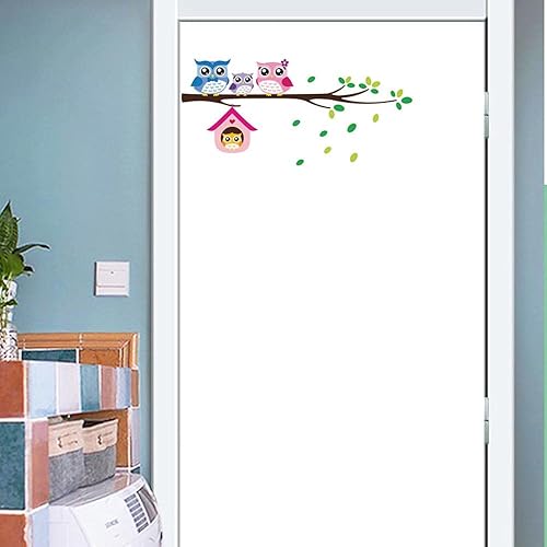 Miniatura 2 de BIBITIME Vinilo adhesivo de pared de búhos con diseño de familia jugando en ramas