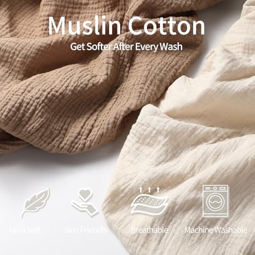 Peepeemax Musselin-Baumwolle Spannbettlaken 80x40cm, Kinderwagen Spannbettlaken Stubenwagen Matratzenbezug für Moseskorb, Babybett und Beistellbett für Jungen und Mädchen, 2er Pack, Hellbraun