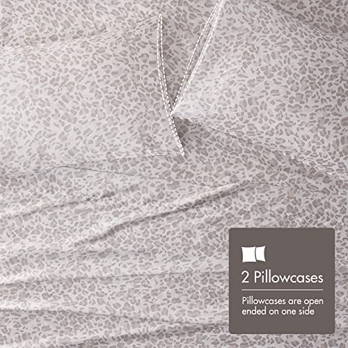 Image of Madison Park Essentials Satin Sheets Full Bed Set, 4 Pcs, Taupe Leopard | Luxury and Smooth Silky Bedding with Natural Sheen, All Around Elastic 14 inch Pocket fits up to 16 inch Mattress, Year-Round Cozy
