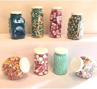 8 Assorted Empty Retro Plastic Sweet Jars for Candy Buffet - Just add sweets White Lid