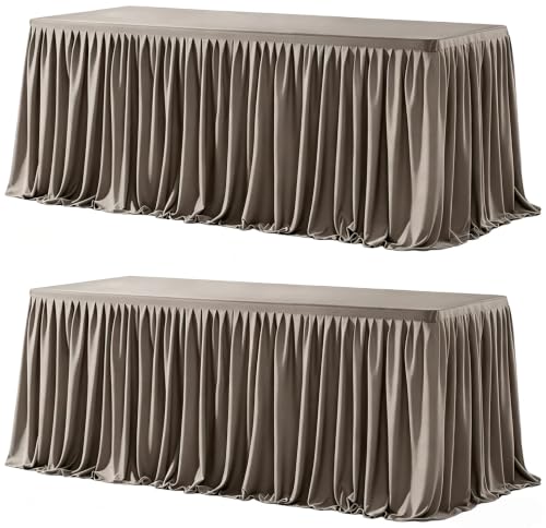 Wish Care 2 Pack Nude Brown Rectangle Table Clothes for 4 Foot Tables, Polyester Fitted Tablecloths 4ft Stretch Table Cover for Wedding, Birthday, Parties, Trade Show, Craft Show