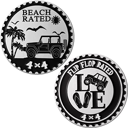 Hicarer 2 Pcs Beach Rated 4 x 4 Car Badge Metal Automotive Badge 3D Metal Car Emblems Round Emblem Decals Stickers Compatible with Vehicles Trucks SUV