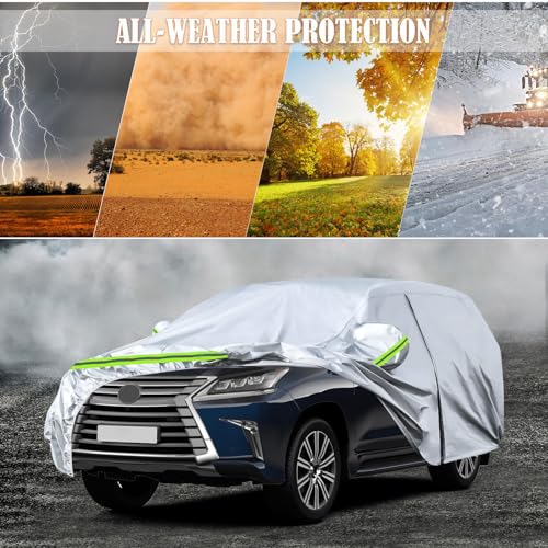 Image of Waterproof Car Covers Replace for 2008-2025 Lexus LX /Toyota Land Cruiser, 6 Layers Silver All Weather Custom-fit Car Cover with Zipper Door & Windproof Bands for Snow Rain Dust Hail Protection