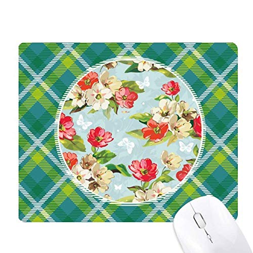 Tapis de souris vert grille pixel et plantes motif floral élégant pour ordinateur portable