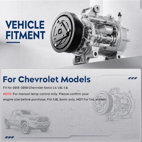 Image of New AC Air Condition Compressor w /Clutch for 2013-2018 Chevrolet Sonic L4 1.8L 1.8 (NOT for 1.4L Engine; for manual temp control only), 29167C, 42699130
