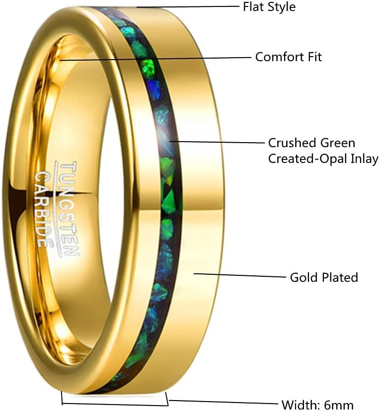 NUNCAD Men's Tungsten Wedding Bands with Green Created-Opal/Malachite