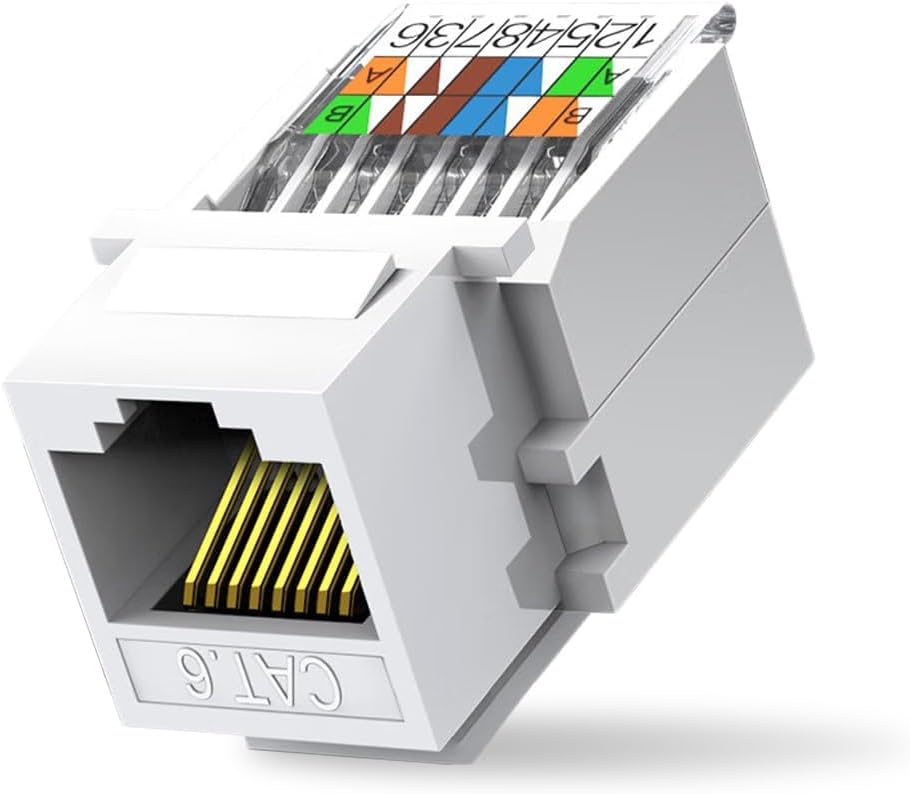 10-Pack Cat6 Tool-Less RJ45 Keystone Jack, No Punch-Down Tool Required Module Coupler (Not Compatible with Patch Panel), White