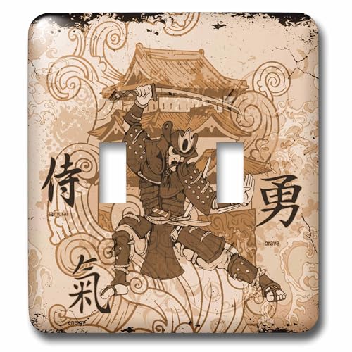 Interruptor doble de escritura oriental 3dRose lsp_152970_2 de guerrero samurai para pared 2
