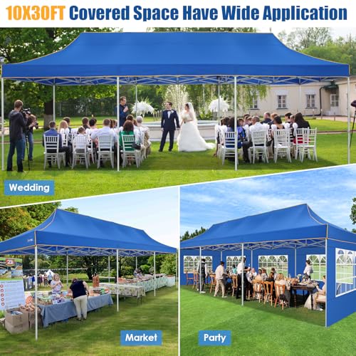 Image of Hoteel 10x30 Heavy Duty Pop Up Canopy Tent with 8 Sidewalls, Blue