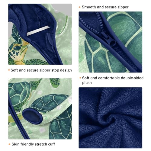 Cute Sea Green Turtle Pattern Toddler Fleece Jacket Girl Boys Hooded Fleece Jacket Coat Warm Outwear Zip-up 3-10T3