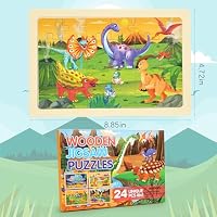 Wooden Puzzles Dinosaur Toys for Kids Ages 3-5, Set of 4 Packs with 24-Piece Wood Jigsaw Puzzles, Preschool Educational Brain Teaser Boards for Boys and Girls 3 4 5 6 Years Old — image 7