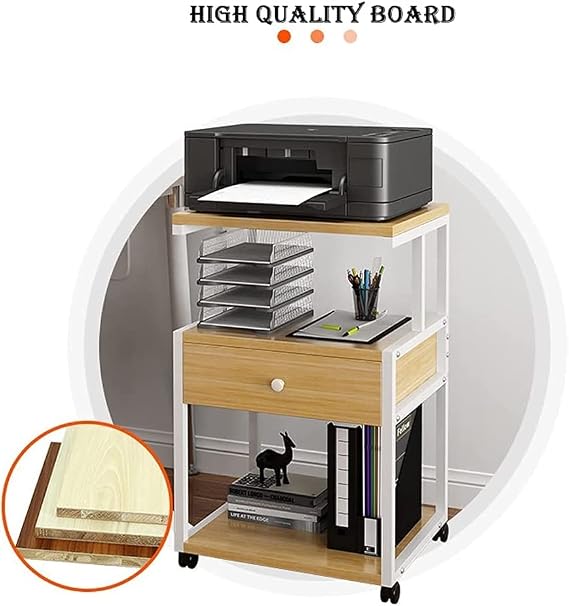 Printer Table 3 Tier Printer Stand with Storage Under Desk Printer Table Mobile Printer Cart on Wheels Multi-purpose for Office and Home Easy to use