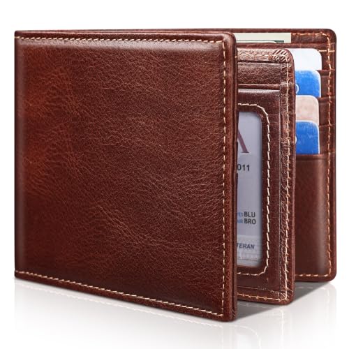 Image of Artpaxy Mens Wallet Bifold Genuine Leather RFID Blocking Wallet for Men with 1 ID Window 15 Card Holders 2 cash pockets 1 Gift Box