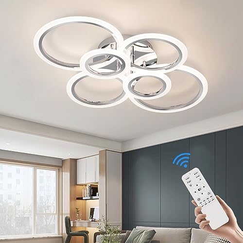 Plafonnier LED moderne pour salon et chambre à coucher avec grand éclairage chic à 6 anneaux