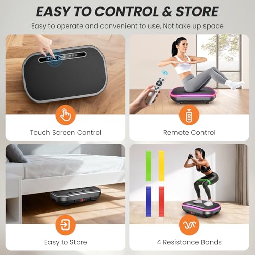 Pedana Vibrante, Pedana Vibrante Dimagrante Con Banda Di Resistenza, 9 Modalità Regolabili, 1-120 Livelli Di Intensità, Supporto Bluetooth, Telecomando, Schermo Led, Capacità Di Carico 150KG (Argento) - 5