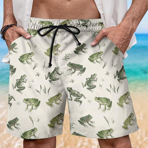 Green Frog Mens Swim Trunks - Jumper Frog Hawaiian Mens Shorts Casual Summer Drawstring Beachwear Shorts2