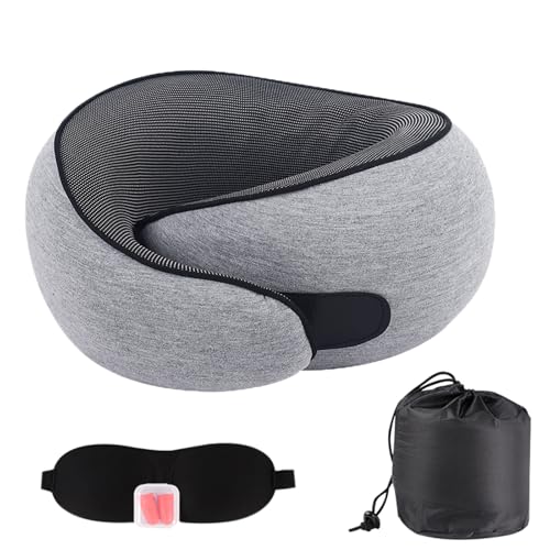 Airplane Travel Neck Pillow for Support Long Flight,Memory Foam Travel Pillow Compact Head Support with Pain Relief,Ergonomic Sleeping Pillow & Road Trips(Gray)
