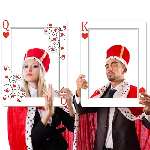 Casino Night Party Decorations Queen and King of Hearts Playing Card Frames Las Vegas Photo Booth Prop for Poker Night Good Luck Party Carnival Birthday Photo Props Decorations 22.4 x 16.9 Inches