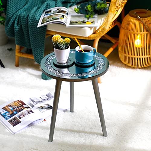 Mirrored End Table With Glass Mirrored Coasters Modern Silver Accent Table Bling Mirror Side Table Crushed Crystal Coasters Crushed Diamond Cup Mat For Living Room Home Kitchen Decor (Round, 6 Pcs) #TOP1