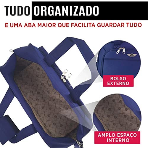 Mala Sacola de Viagem Grande Tecido Mão e Transversal Santino Cor:Azul;tamanho:G