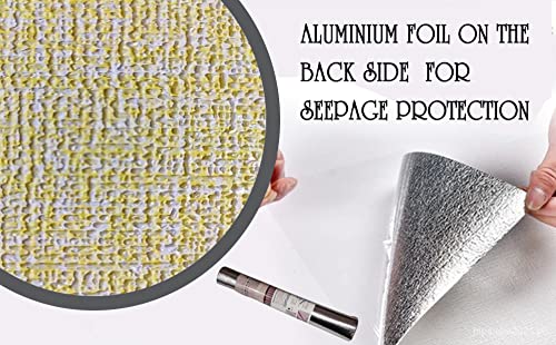Image of Linen Wallpaper for Walls Sticker Roll (4 Pcs) I 3D Foam Wallpaper for Full Wall, Wood Furniture I Fabric Textured, Waterproof, Large (Light Yellow; 4 Pieces of 3 Meter X 0.7 Meter Each)